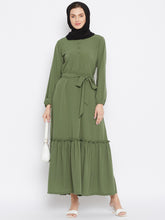 Clearance: Jade Green Frill Abaya with Georgette Scarf