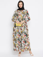 Nabia Women Off White Printed Abaya Dress with Georgette Scarf