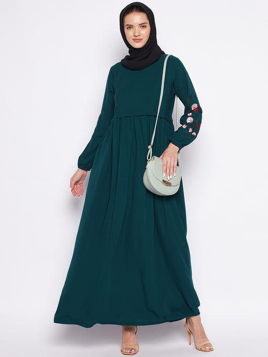 Nabia Green Embroidery Abaya for Women with Georgette Scarf