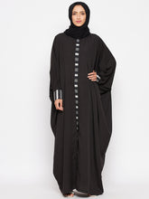 Nabia Women Black Solid Crepe Design Kaftan Abaya With Georgette Scarf