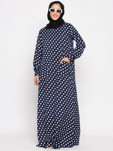 Nabia Women Blue Polka Crepe Abaya Dress With Georgette Scarf