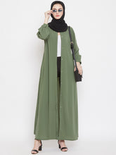 Nabia Women Jade Green Solid Front Open Abaya with Georgette Scarf