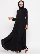 Nabia Women Black Solid Nida Matte Abaya With Georgette Scarf