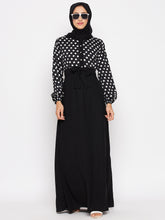 Nabia Women Black & White Polka Dot Printed Abaya With Georgette Scarf