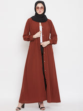 Nabia Women Rust Solid Front Open Abaya with Georgette Scarf