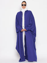 Nabia Women Blue Solid Crepe Design Kaftan Abaya With Georgette Scarf