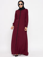Nabia Women Maroon Piping Design Abaya/Burqa With Georgette Scarf