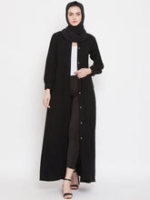 Nabia Women Black Solid Front Open Abaya With Georgette Scarf
