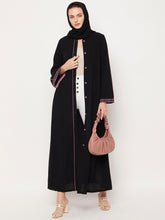 Nabia Black Front Open Embroidery Work Women Abaya with Georgette Scarf
