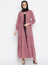 Clearance: Nabia Women Pink Front Open Frill Abaya with Georgette Scarf