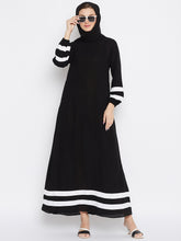 Nabia Women Black & White Solid Nida Matte A line Abaya With Georgette Scarf