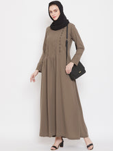 Nabia Women Oat Solid Side Plate Abaya Dress with Georgette Scarf