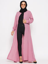 Nabia Pink Front Open Abaya with Georgette Scarf