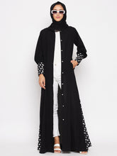 Nabia Women Black Polka Design Nida Matte Fabric Burqa With Georgette Scarf