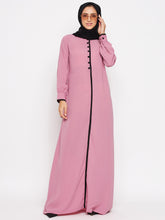 Nabia Fuse Pink Piping Design Abaya/Burqa With Georgette Scarf