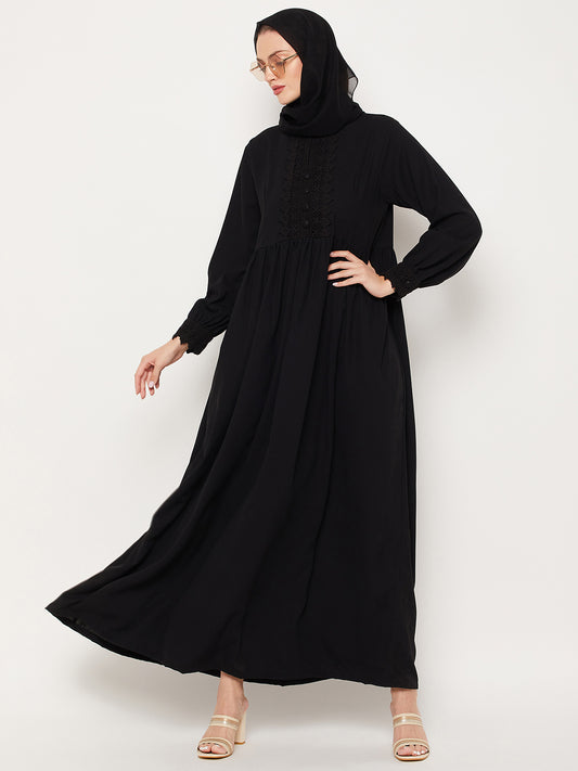 Nabia Black Lace Women Abaya with Georgette Scarf