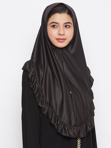 Nabia Women Black Solid Lycra Fabric Khimar Hijab