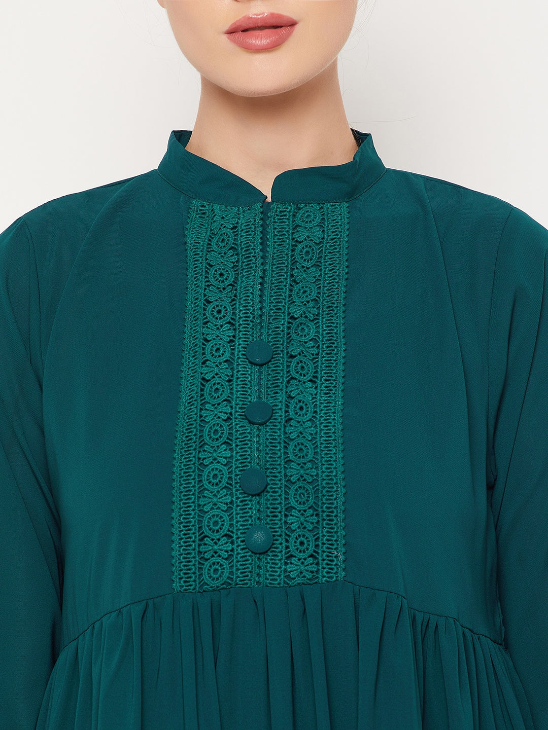 Nabia Green Lace work Women Abaya with Georgette Scarf