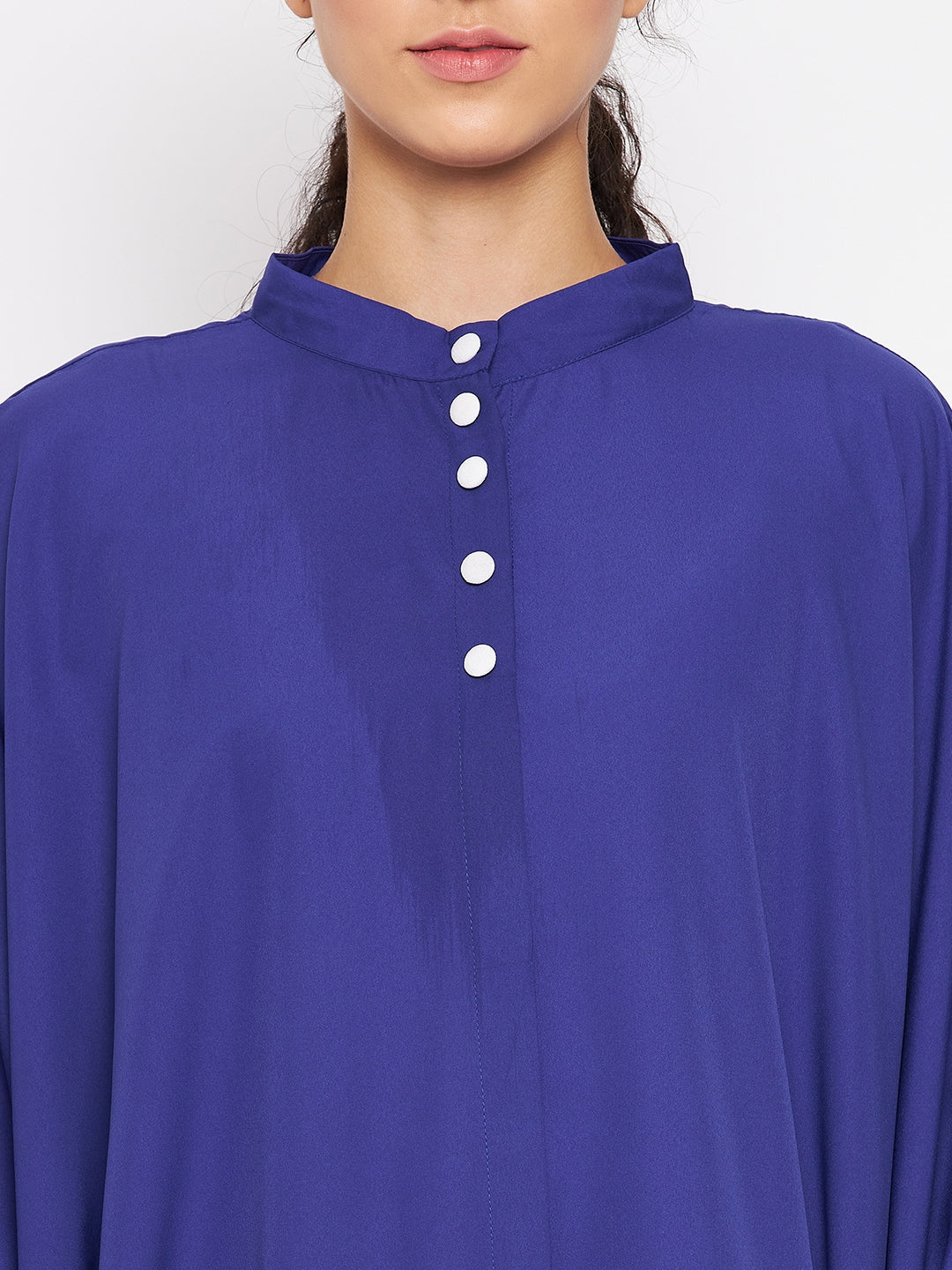 Nabia Women Blue Solid Crepe Design Kaftan Abaya With Georgette Scarf