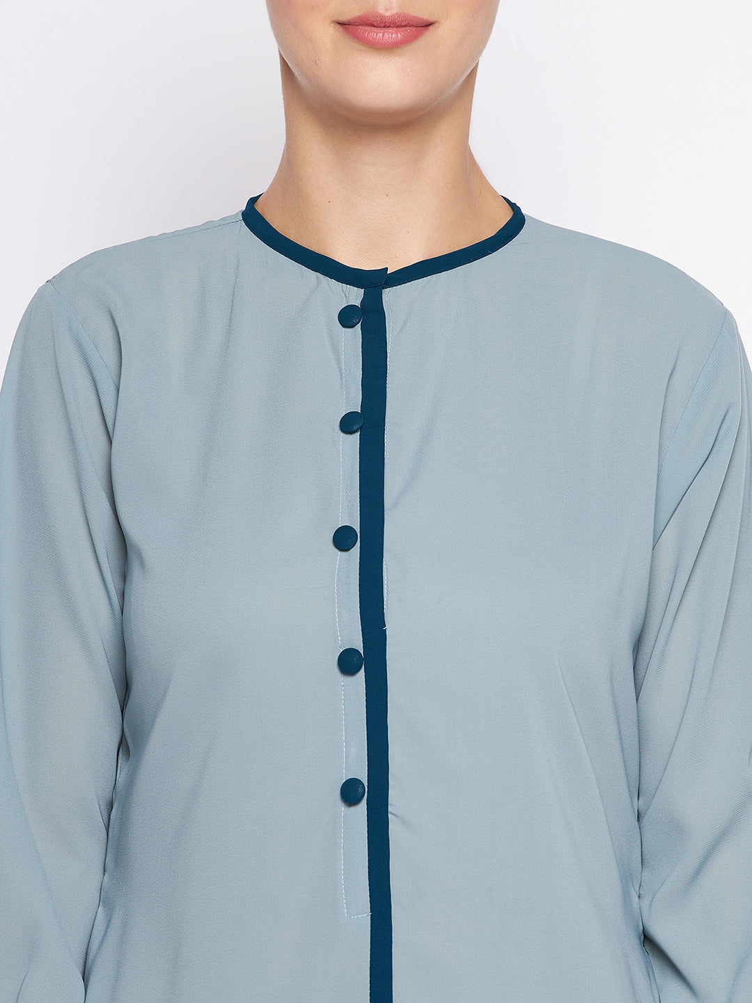 Nabia Sea Green Solid Nida Matte Fabric Abaya For Women with Georgette Scarf