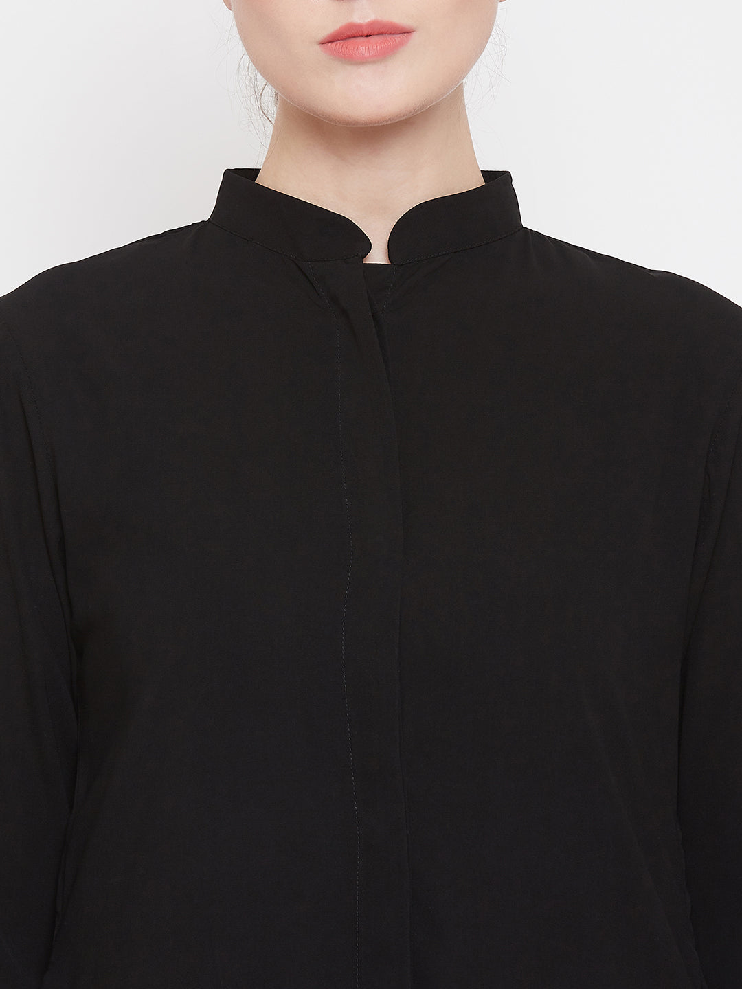 Nabia Women Black Solid Front Open Abaya With Georgette Scarf