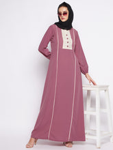 Nabia Puce Pink Lace Abaya for Women with Georgette Scarf