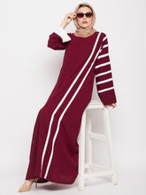 Nabia Women Maroon & White A-line Abaya Burqa with Black Georgette Scarf