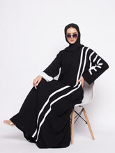 Nabia Black & White A-line Abaya for Women with Georgette Scarf