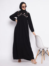 Nabia Black Embroidery Abaya for Women with Georgette Scarf