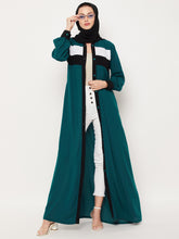 Nabia Green Three Color Abaya with Georgette Scarf
