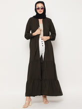 Clearance: Nabia Olive Green Frill Women Abaya with Georgette Scarf