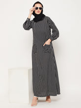 Nabia Black Striped Women Abaya with Georgette Scarf