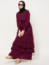 Nabia Maroon Frill Abaya Dress with Georgette Scarf