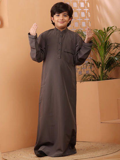 Nabia Grey Solid Boy's Thobe/Jubba