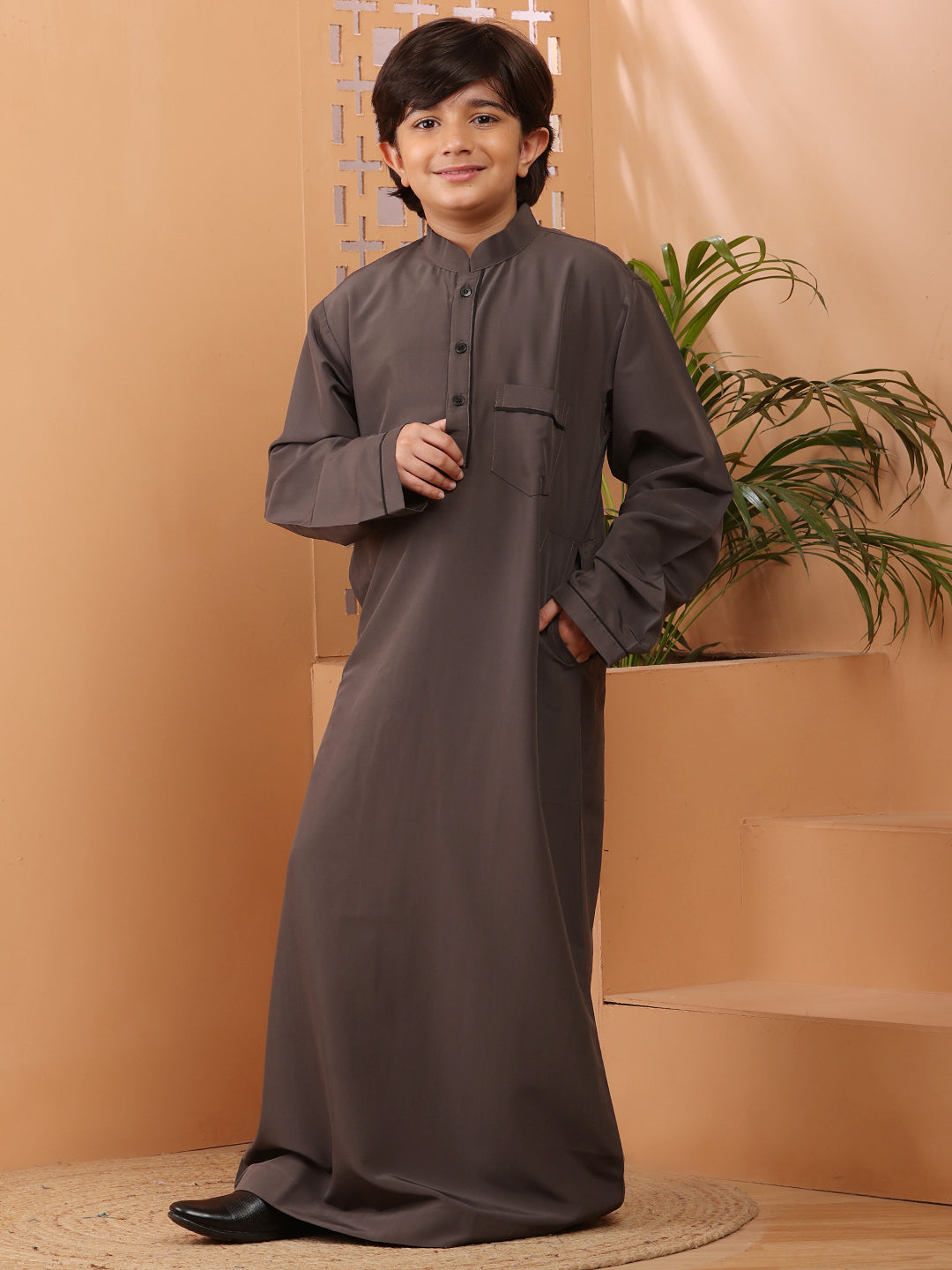 Nabia Grey Solid Boy's Thobe/Jubba