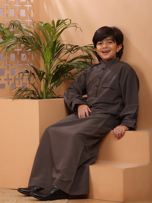 Nabia Grey Solid Boy's Thobe/Jubba