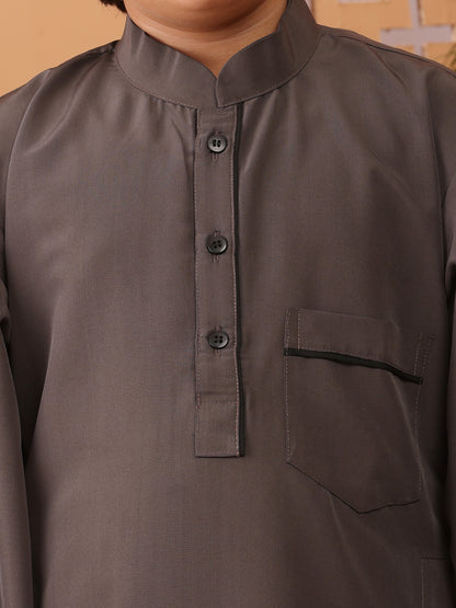 Nabia Grey Solid Boy's Thobe/Jubba
