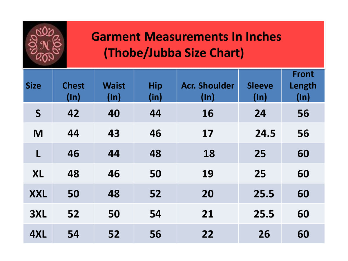 Product size chart