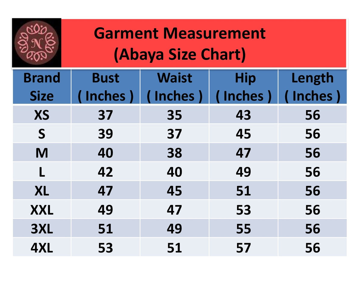 Product size chart