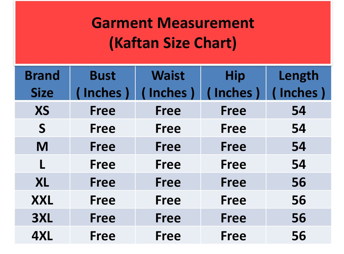 Product size chart