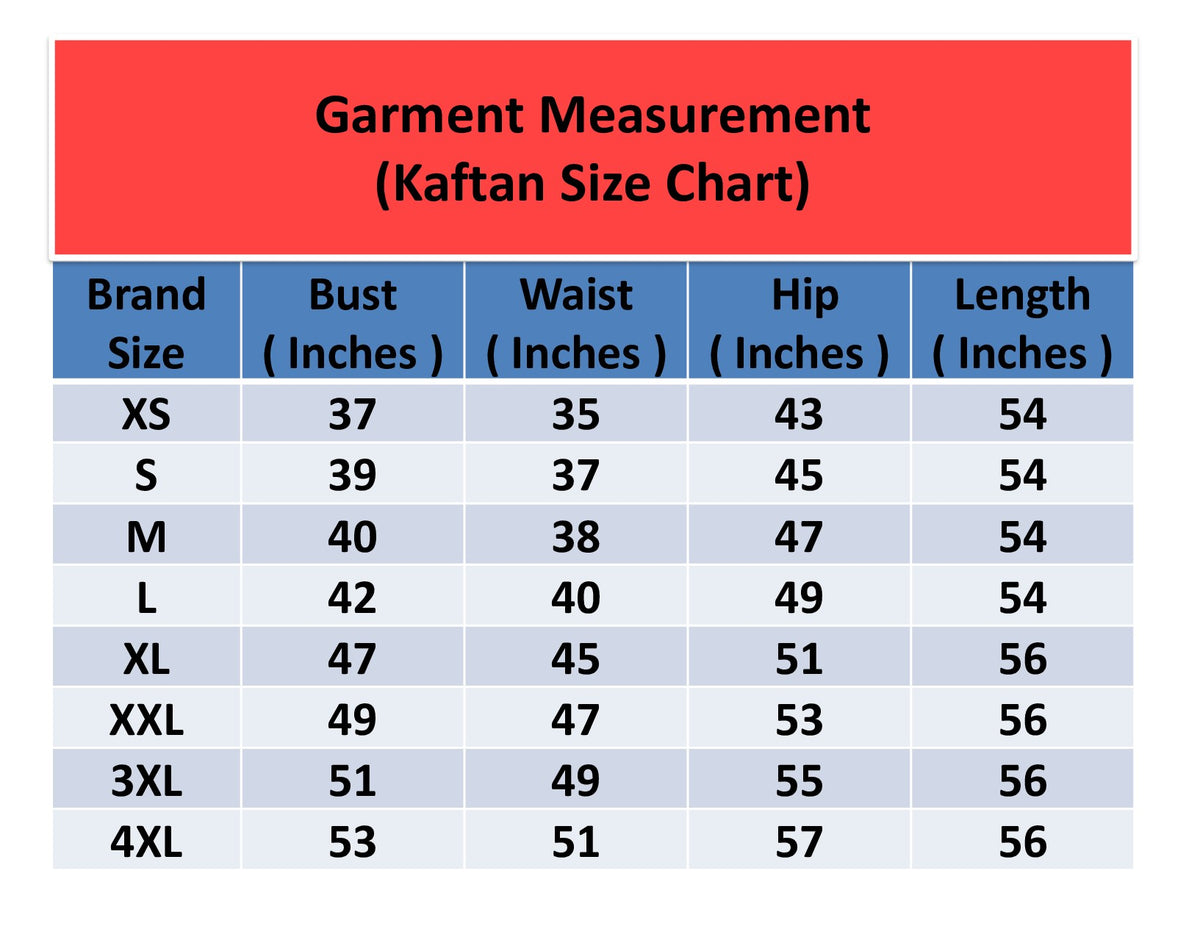 Product size chart
