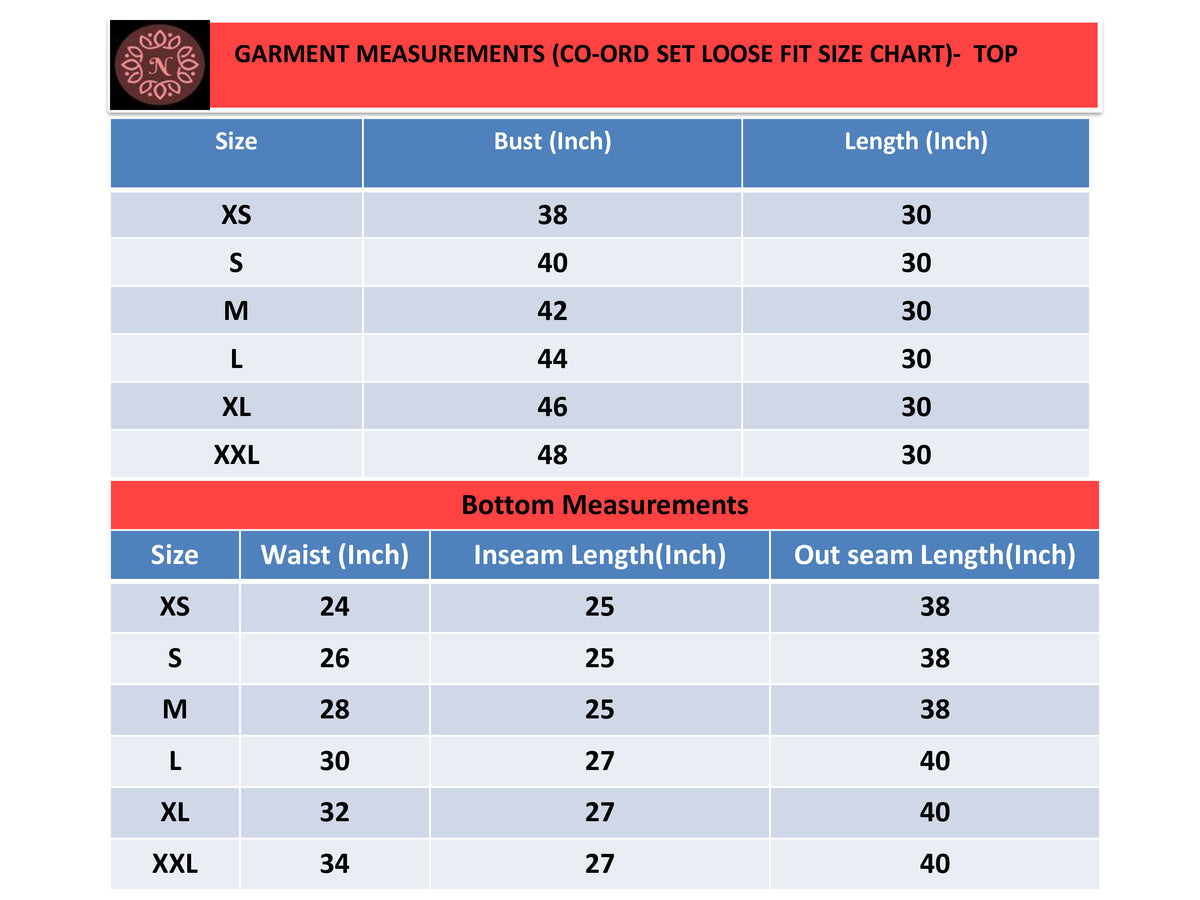 Product size chart
