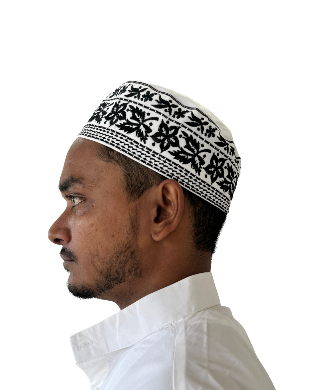White Cotton Embroidered Prayer Kufi Cap