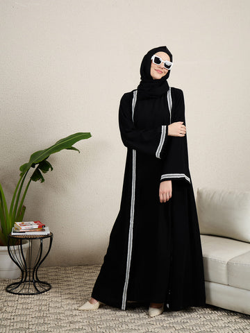 2 Piece Black Shrug Set Abaya with Black Hijab