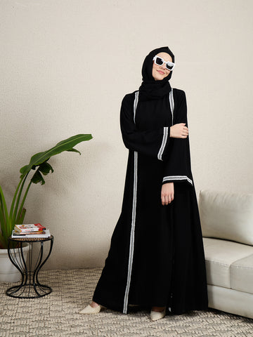 2 Piece Black Shrug Set Abaya with Black Hijab