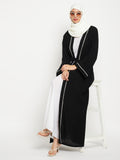 2 Piece Front Open Solid Lace Shrug Set Abaya with Black Georgette Scarf