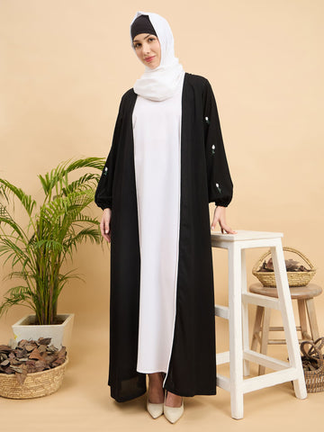 2 Piece Modest Luxury Shrug Abaya with White Georgette Hijab