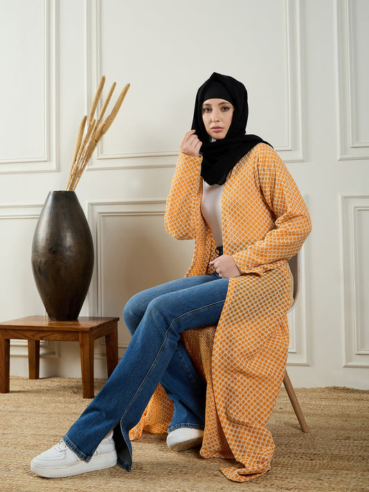 Nabia Front Open Cotton Knitted Shrug with Black Georgette Hijab