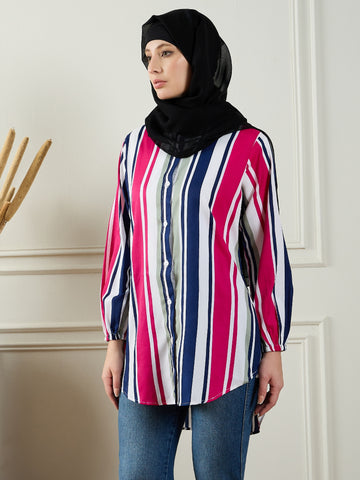 Nabia Front Open Striped Modest Shirt for Women