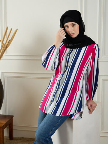 Nabia Front Open Striped Modest Shirt for Women